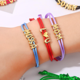 Adjustable Cord Letter Bead Bracelet