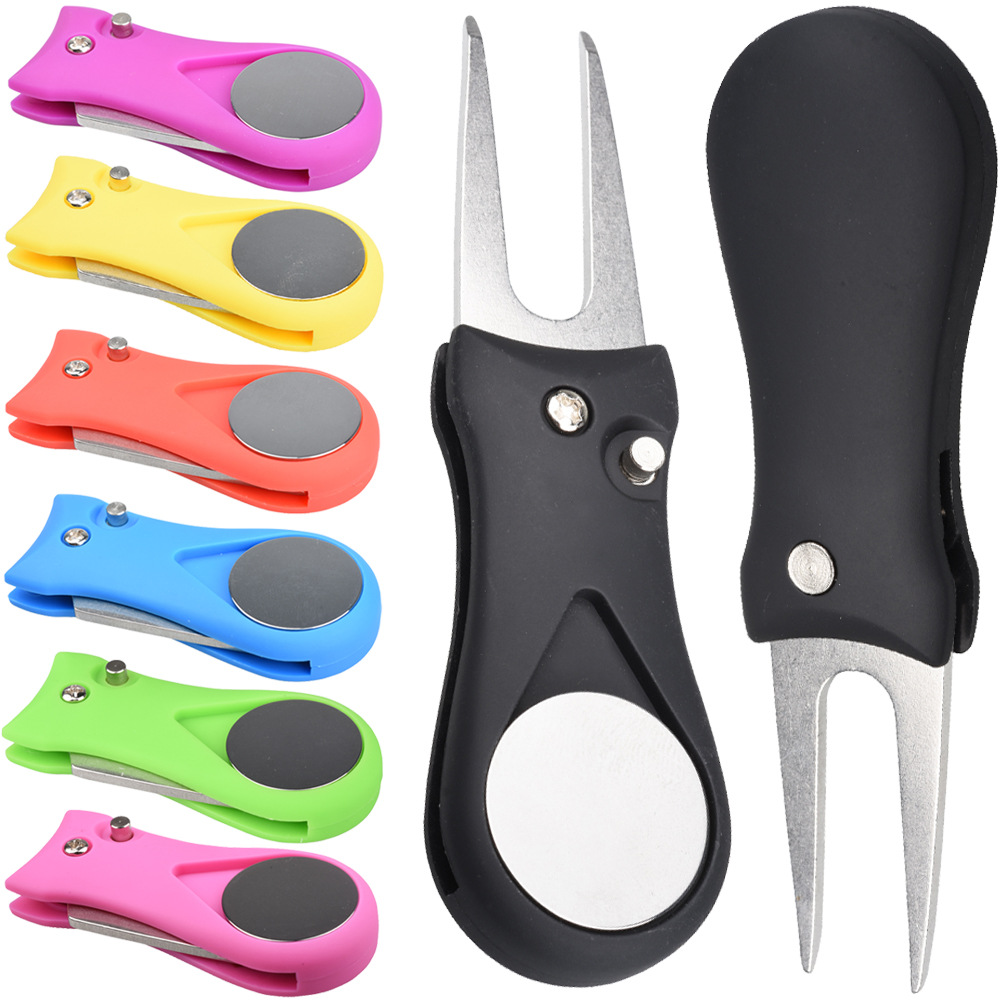 Foldable Golf Divot Tool Ball Marker Magnetic Pop-up Button