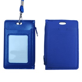 Lanyard PU Leather Card Holder With Zippered Pocket