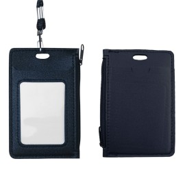 Lanyard PU Leather Card Holder With Zippered Pocket